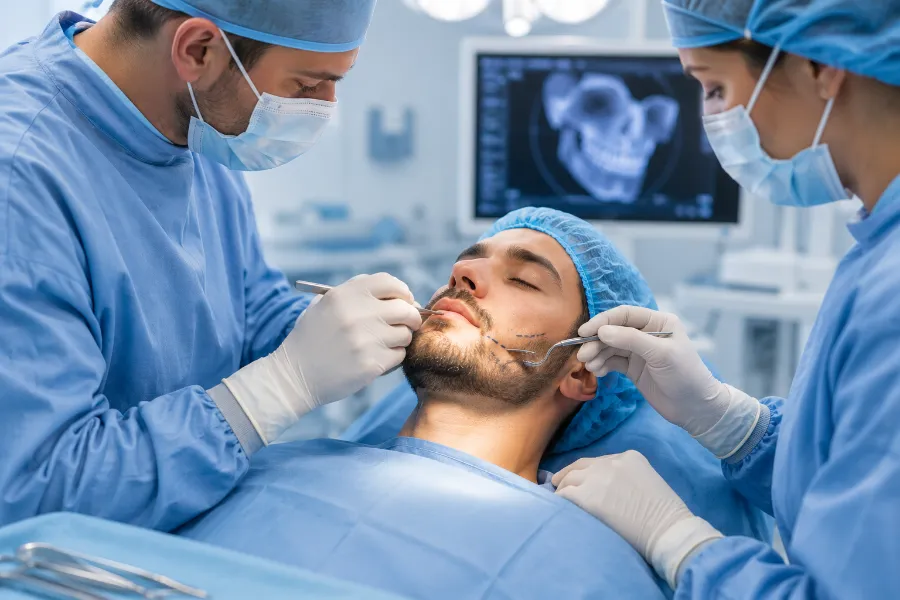 Especialistas en cirugía maxilofacial durante un procedimiento